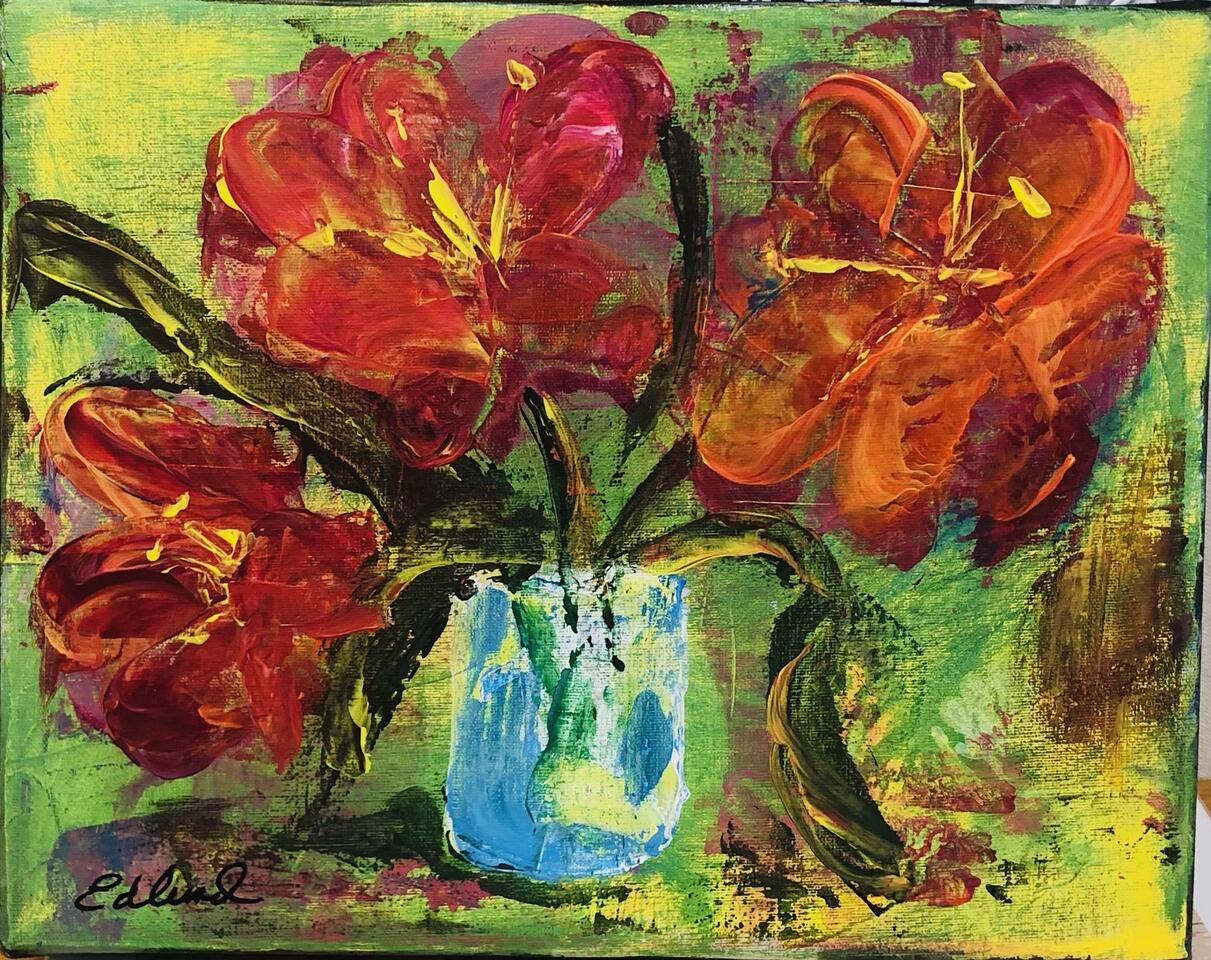 "The Three Graces: Shirley, Curly, and Gladys" Linda Edlund acrylic