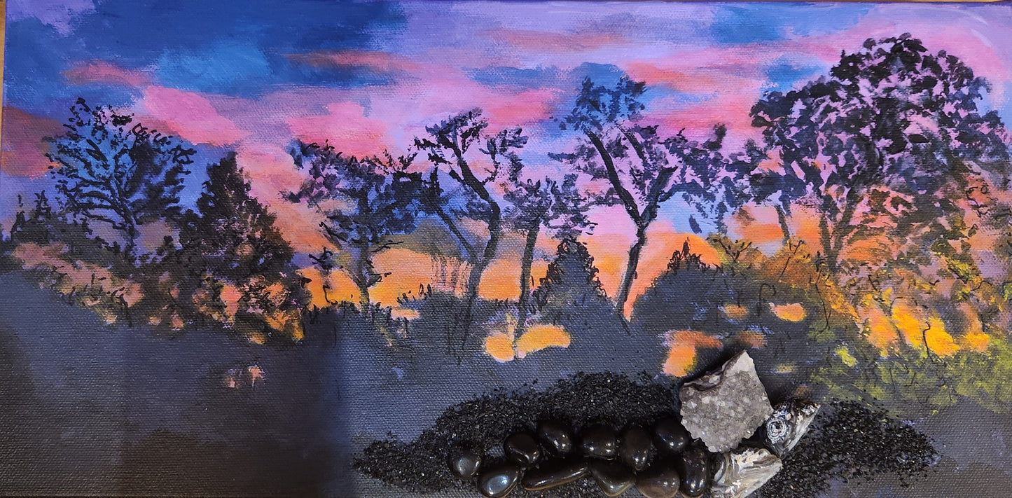 "Sunset in the Mountains" by Pam Goff-Mixed Media