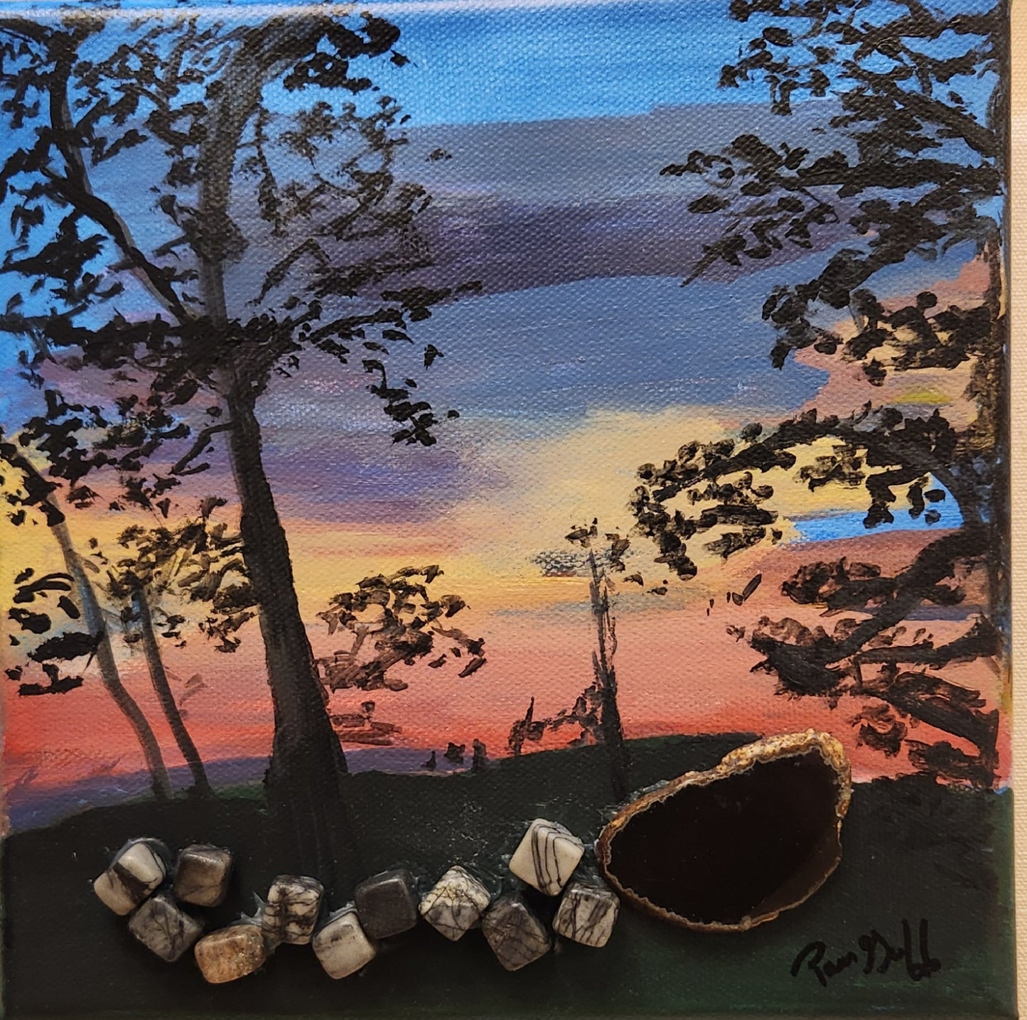 "Sunset Through the Trees" by Pam Goff- Mixed Media-POS