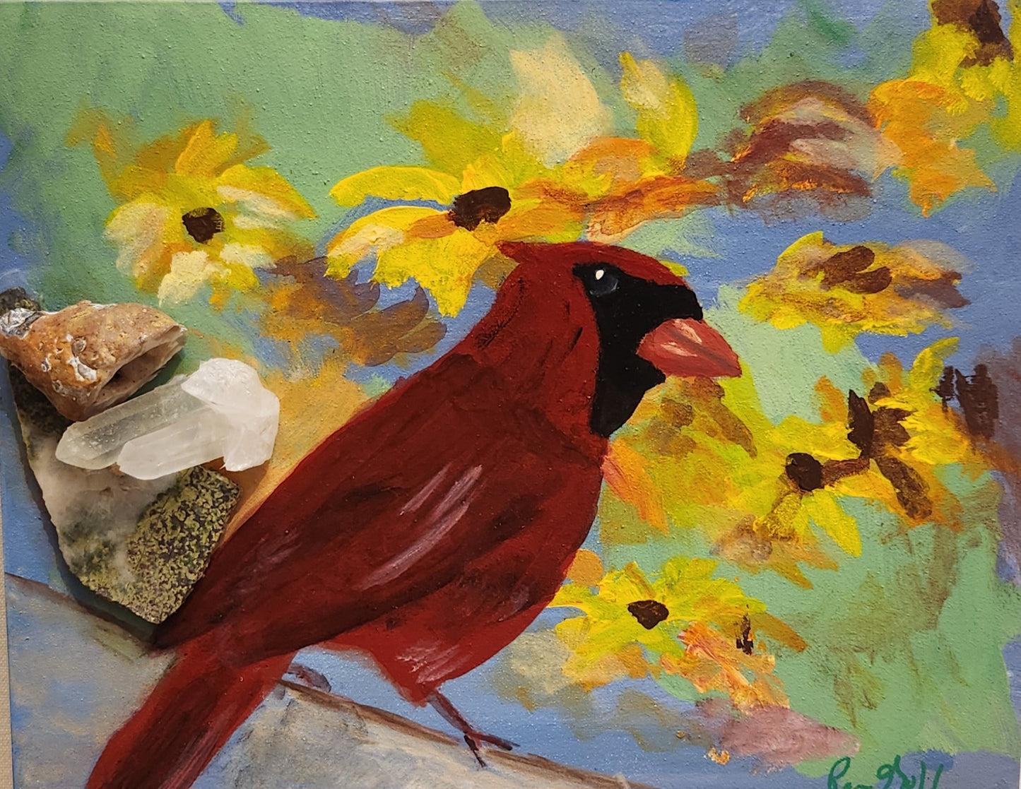 "Curious Cardinal" by Pam Goff- Mixed Media-POS