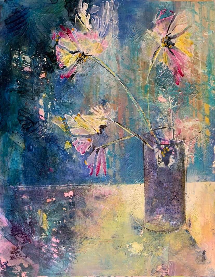 "Last of the Zinnias" by Ruth Lefko - Acrylic
