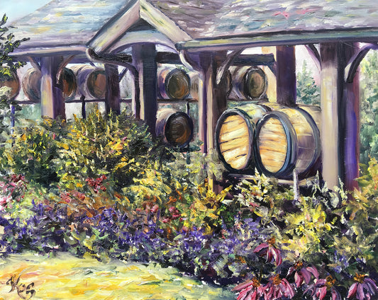 "Morning at the Winery" by J K (Karen) Phillips Sewell, Original Oil Painting