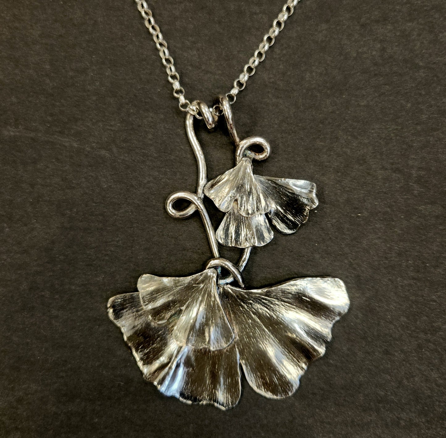 Sterling Silver Ginko Leaf and vine pendant - Nell Fredericksen - Jewelry