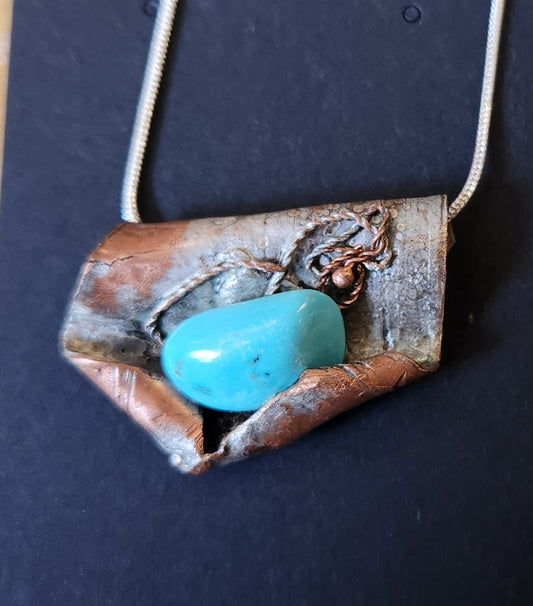 "Copper, Sterling Silver/Turquoise necklace" by Pam Goff-Jewelry