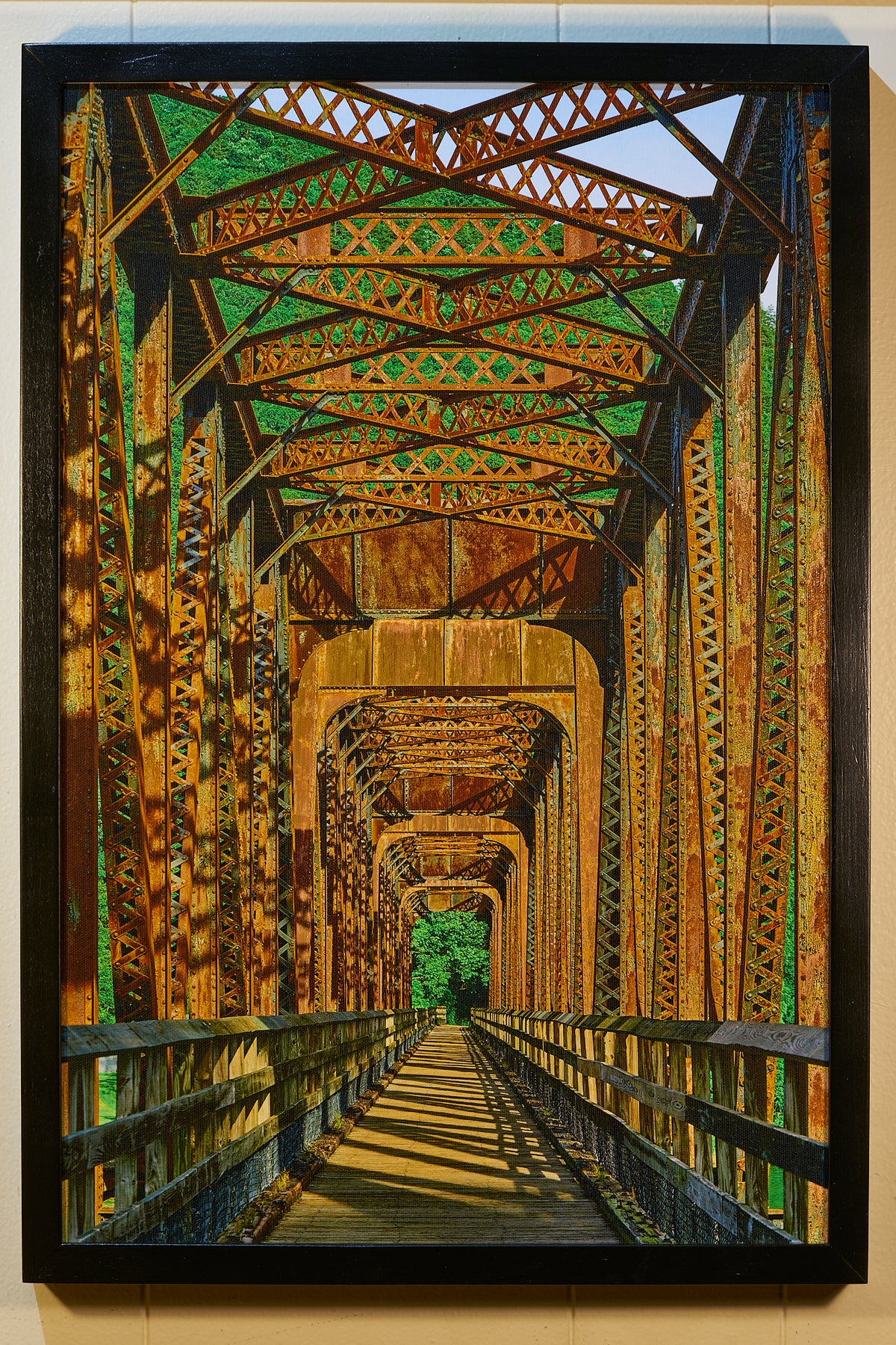 "New River Trail Bridge" (Green) by Joe Rees-14.25x21.5 Framed Canvas-Pos Online