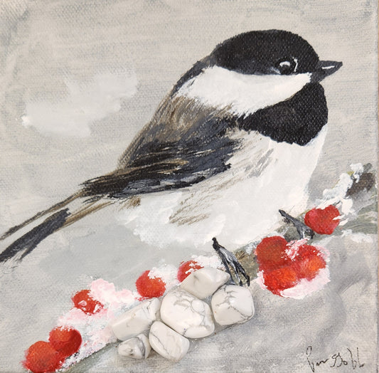 "Winter's Black Capped Chickadee" by Pam Goff-Mixed Media