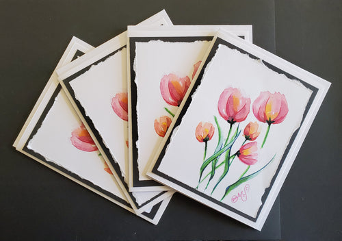 Handmade "Tulip" Art Note Cards 4 Pack