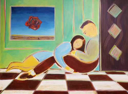 Love #6 - Couple with "The Rose" by David Hall, Original Acrylic Painting