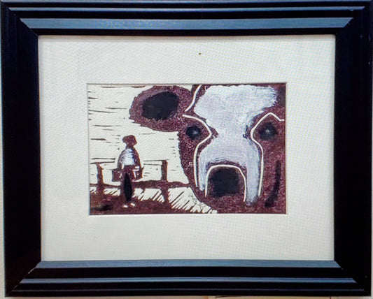 "Dorsey and Moo Hoo" by David Hall - Original Block Print