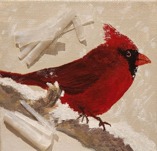 "Cardinal in the Snow" by Pam Goff -Mixed Media.