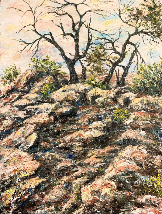 "It's Etched in Stone" by J K (Karen) Phillips Sewell - Oil and Cold Wax