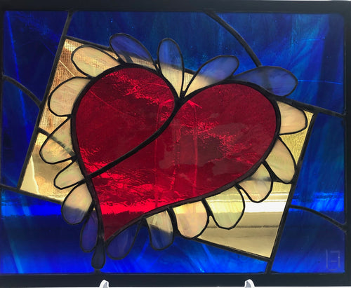 "Valentine Heart" by  Linda Edlund - Stained Glass Panel